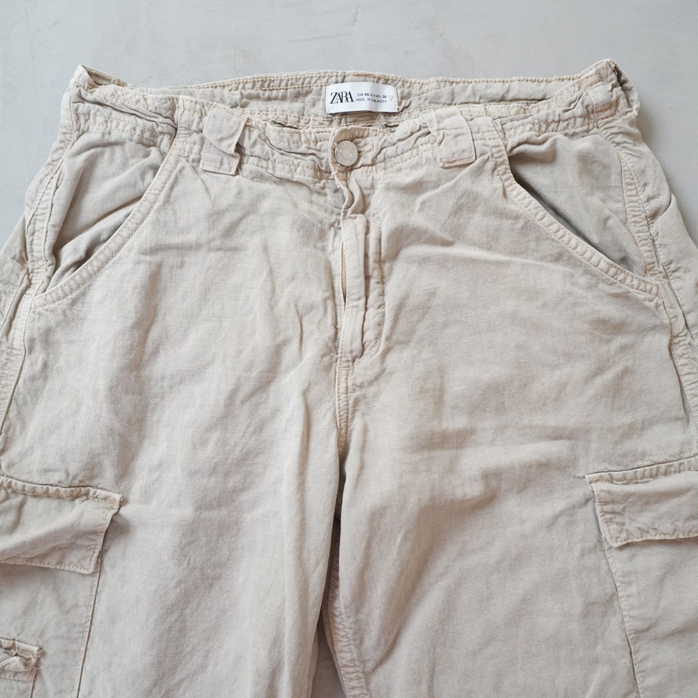 Zara Man Cargo Pants Mens 30 Beige Tan Lyocell Linen Blend Utility Straight Leg - Picture 4 of 8